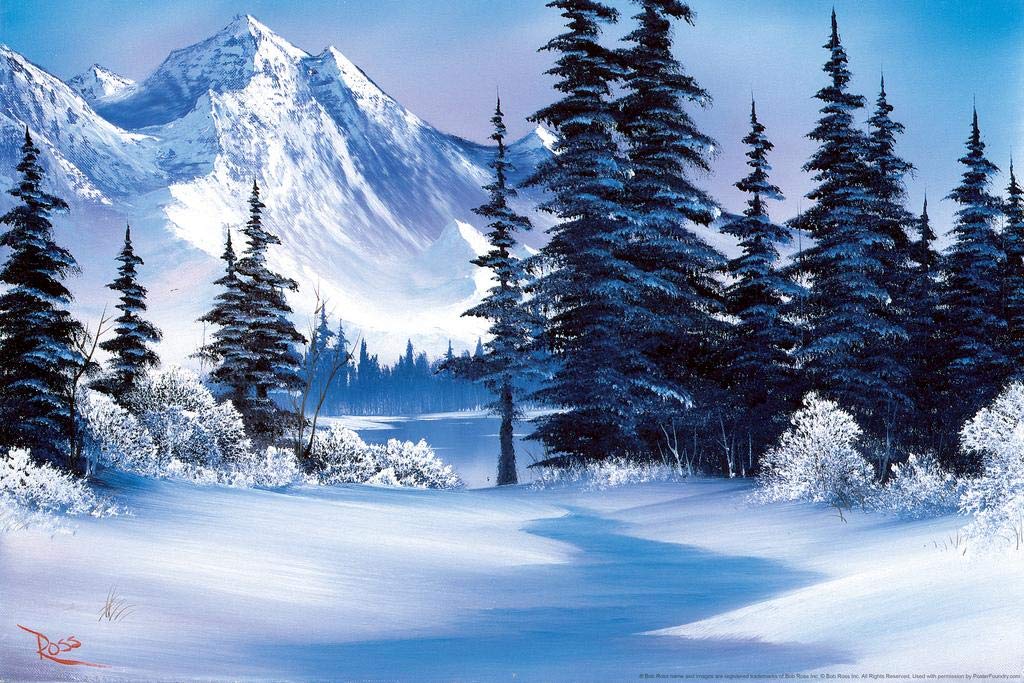 絵画 Winter Mountain Amazon.com: Bob Ross Winter Mountain Cool Wall Art Print